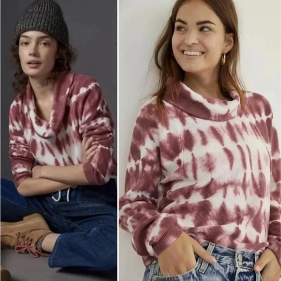 Anthropologie Pilcro Angie Wine Tie Dye Mock Neck Long Sleeve Top Medium - Picture 4 of 10